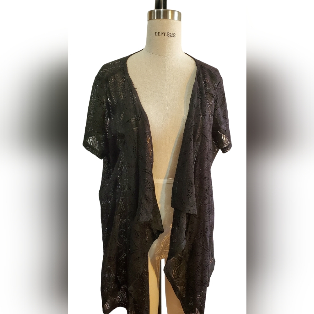 Rendezvous Women's Black Lace Open Kimono‎ Top One Size